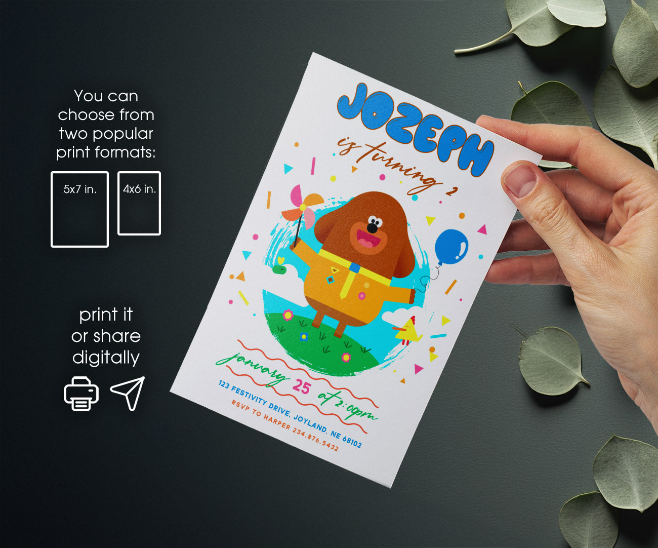 Hey Duggee customizable invitation template | Share or Print | EX123