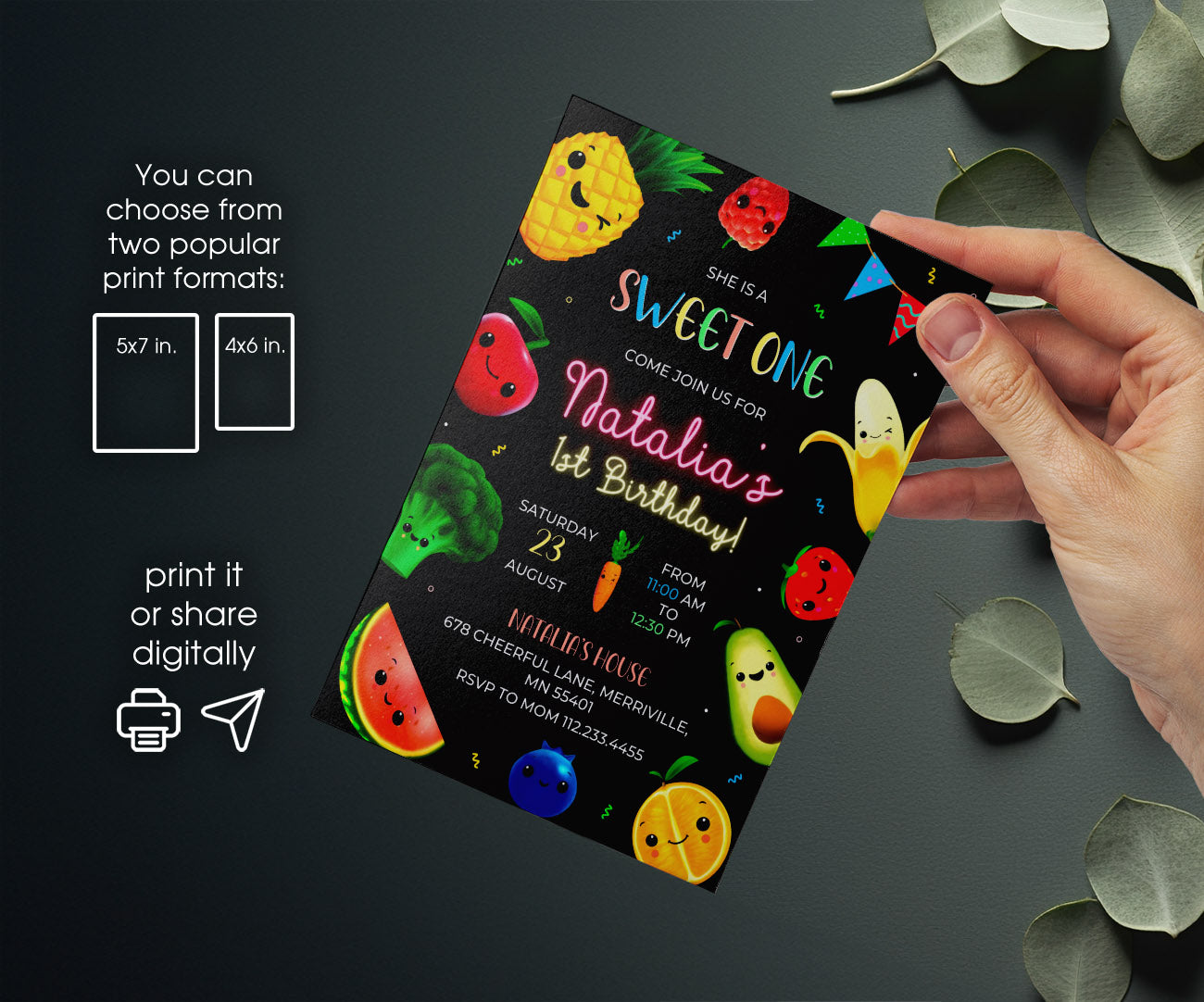 Hey Bear Sensory Dancing Fruits customizable invitation template | Share or Print | IS403