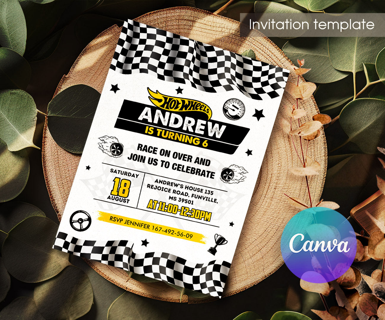 Hot Wheels Racing customizable invitation template | Share or Print | boy | EQ403