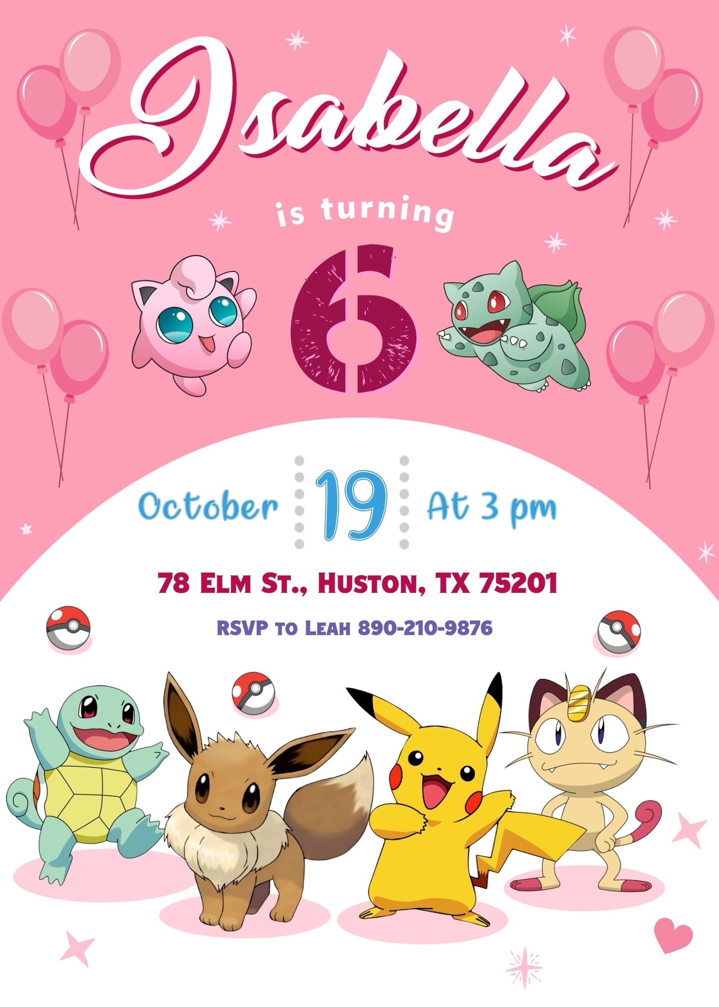 Pokemon Pikachu customizable invitation template | Share or Print | NZ398