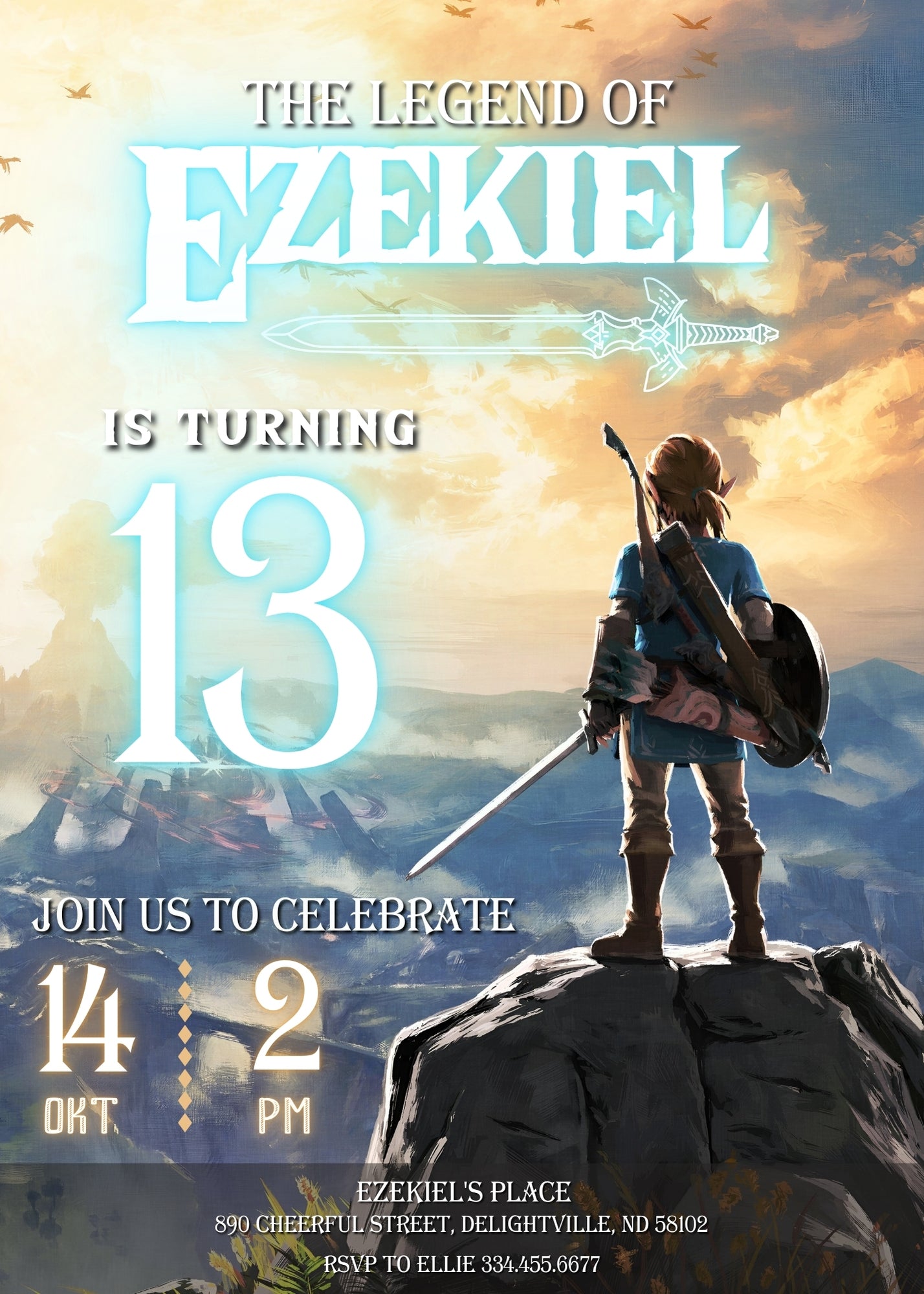 Legend of Zelda Gamer customizable invitation template | Share or Print | IR299