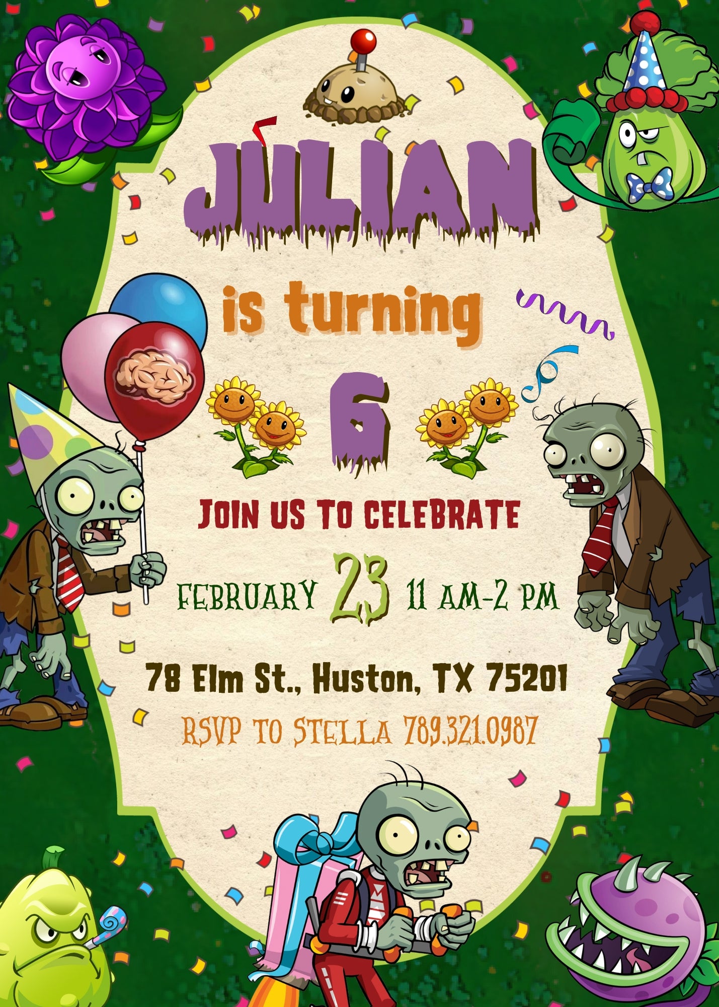 Plants vs Zombies Gamer customizable invitation template | Share or Print | GS742