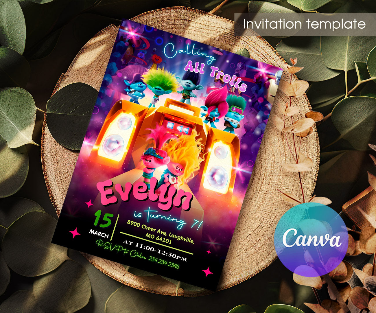 Trolls Poppy customizable invitation template | Share or Print | WQ681