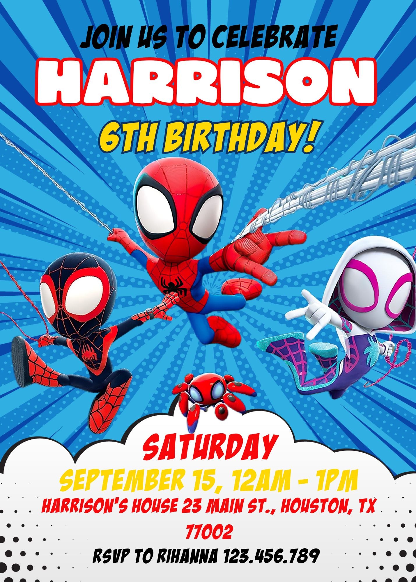 Spidey and His Amazing Friends customizable invitation template | Share or Print | boy | AY051