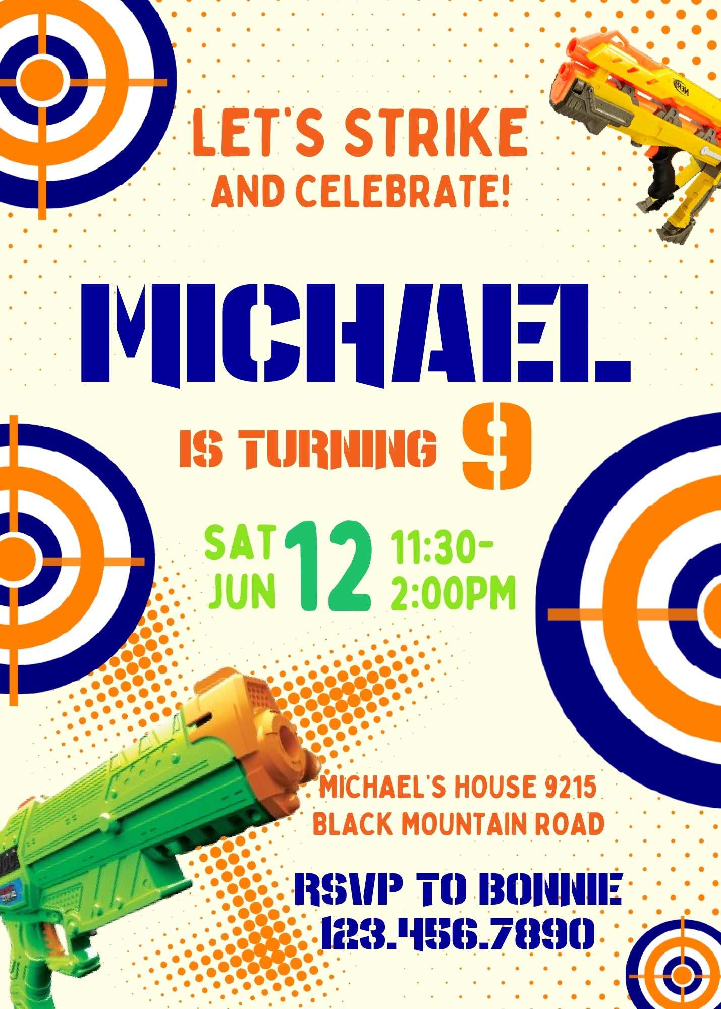NERF Dart Wars customizable invitation template | Share or Print | boy | KA789