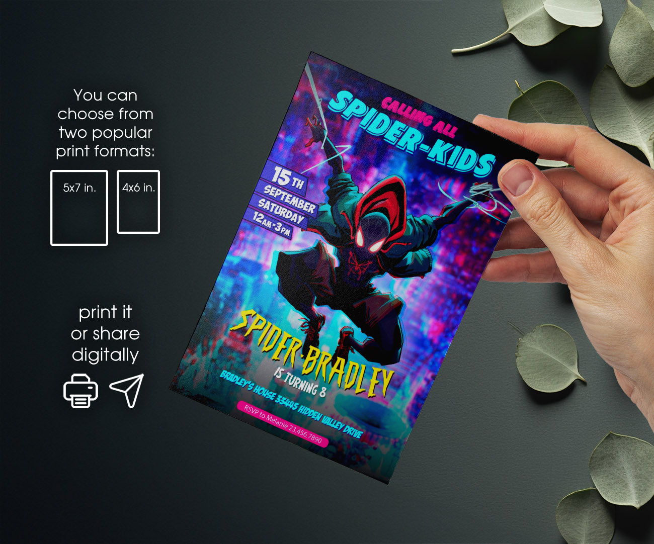 Spider Man Across the Spider-Verse customizable invitation template | Share or Print | boy | YN752