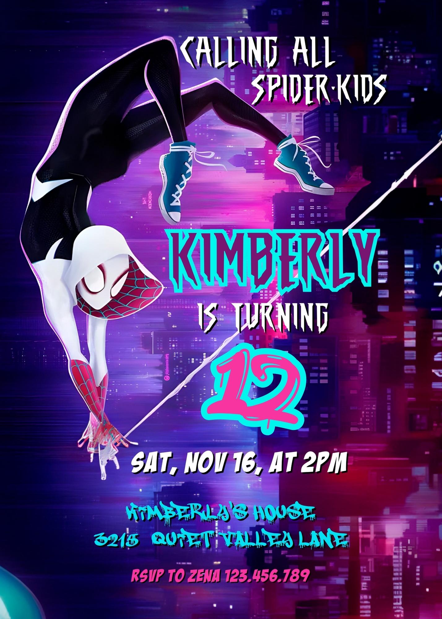 Spider Gwen Ghost Spidey customizable invitation template | Share or Print | girl | HC240