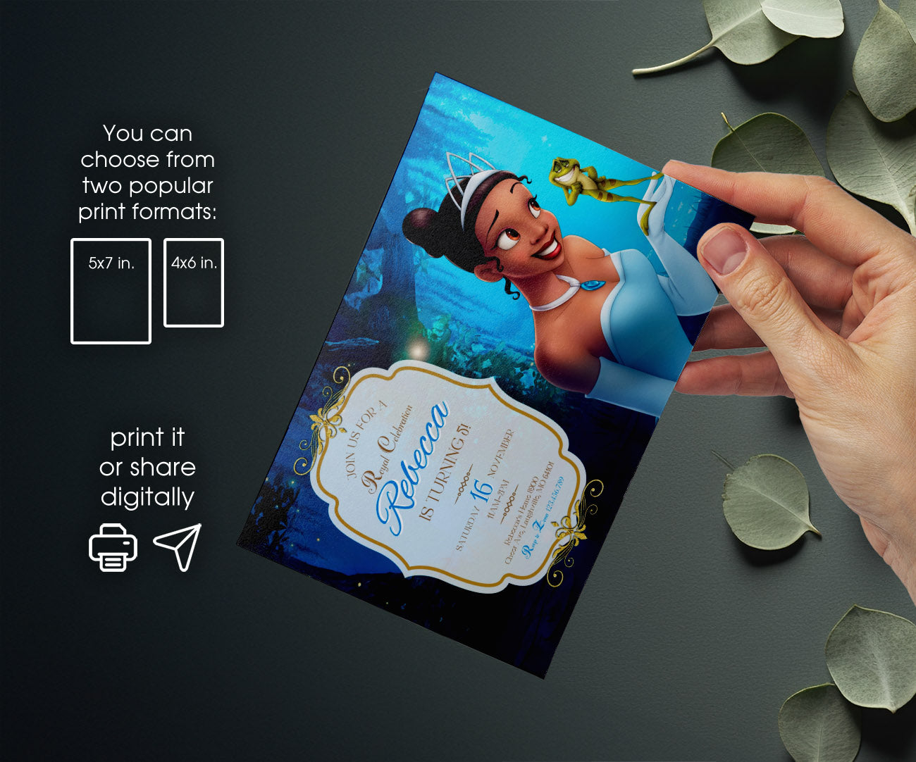 Tiana Frog Princess customizable invitation template | Share or Print | girl | QB660