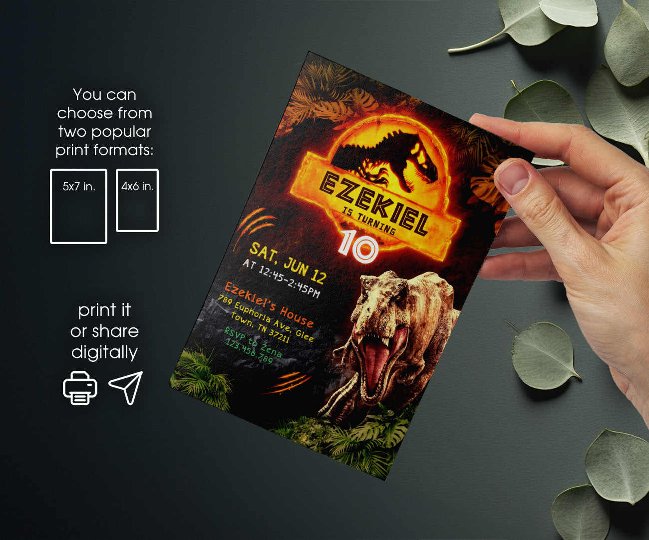 Jurassic World Dinosaur customizable invitation template | Share or Print | MT877