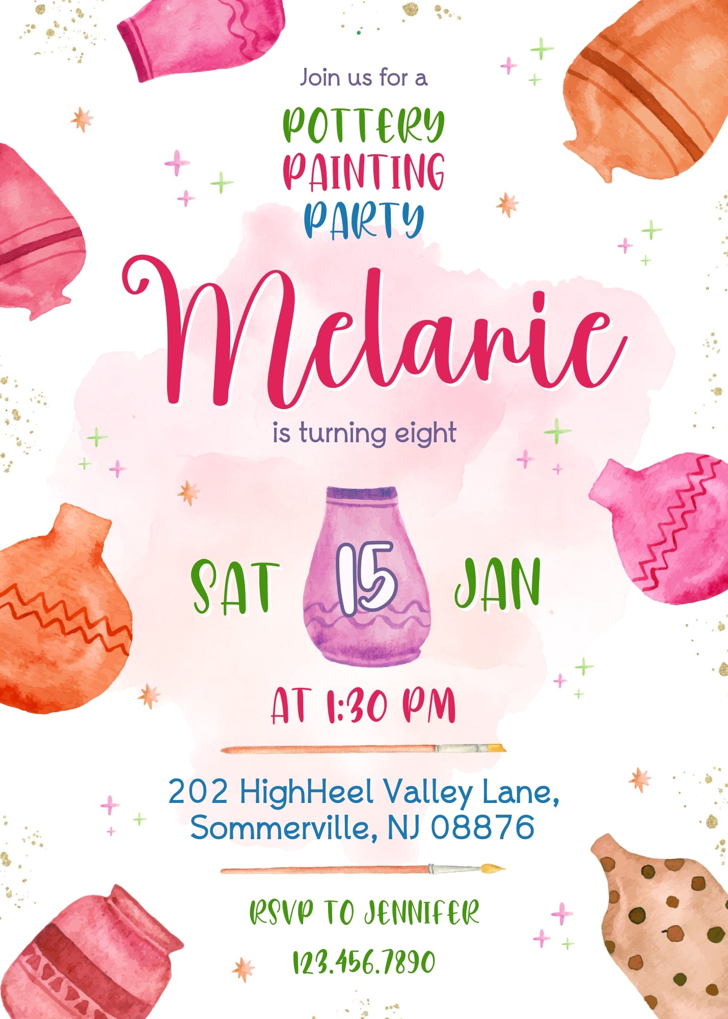 Art Pottery customizable invitation template | Share or Print | girl | CD845