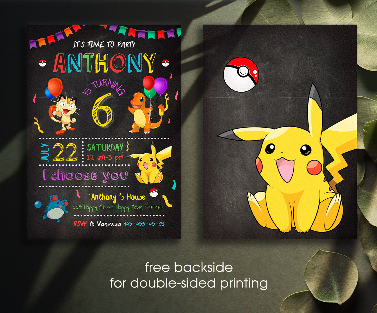 Pokemon Pikachu customizable invitation template | Share or Print | CE309
