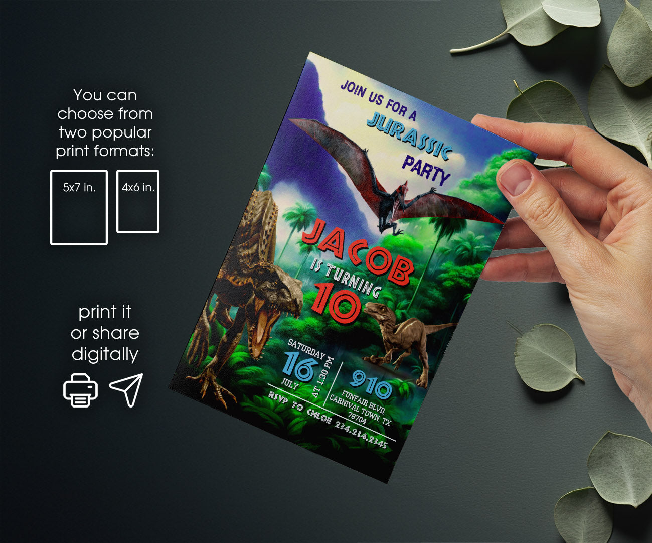 Jurassic Park Dinosaur customizable invitation template | Share or Print | ED459