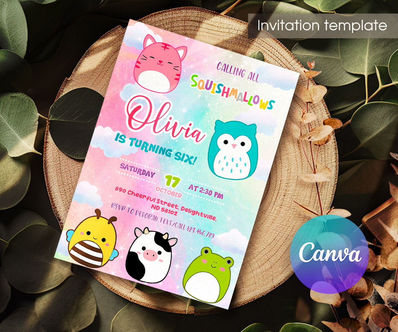 Squishmallows customizable invitation template | Share or Print | PR108