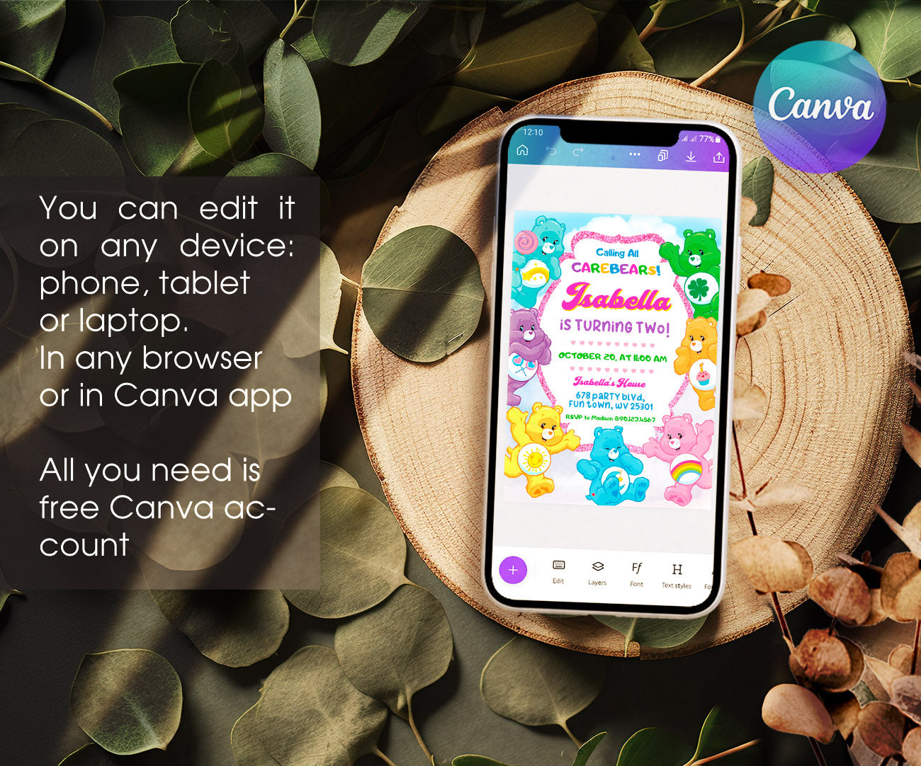 Care Bears customizable invitation template | Share or Print | CA003