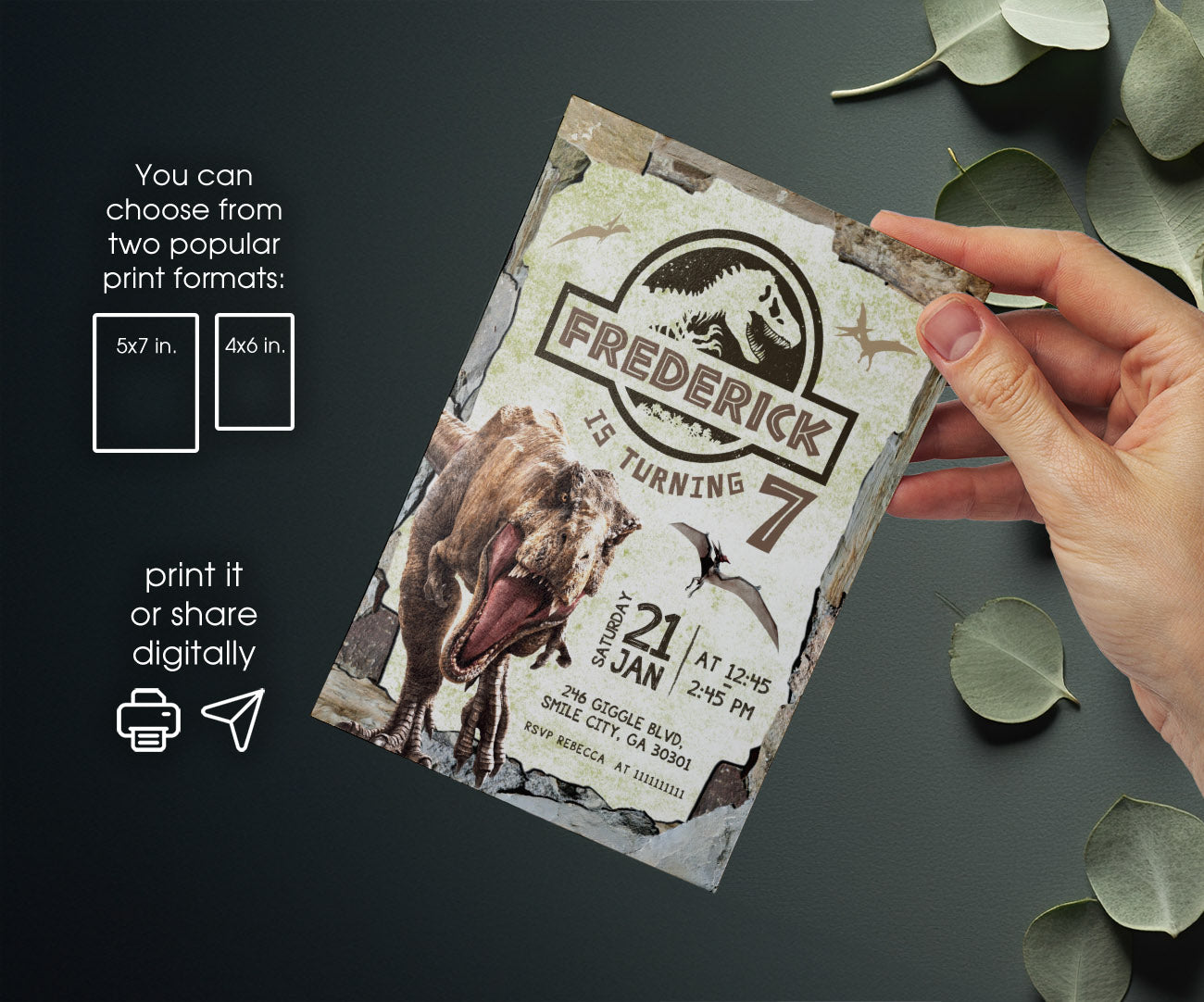 Jurassic Park Dinosaur customizable invitation template | Share or Print | TD439