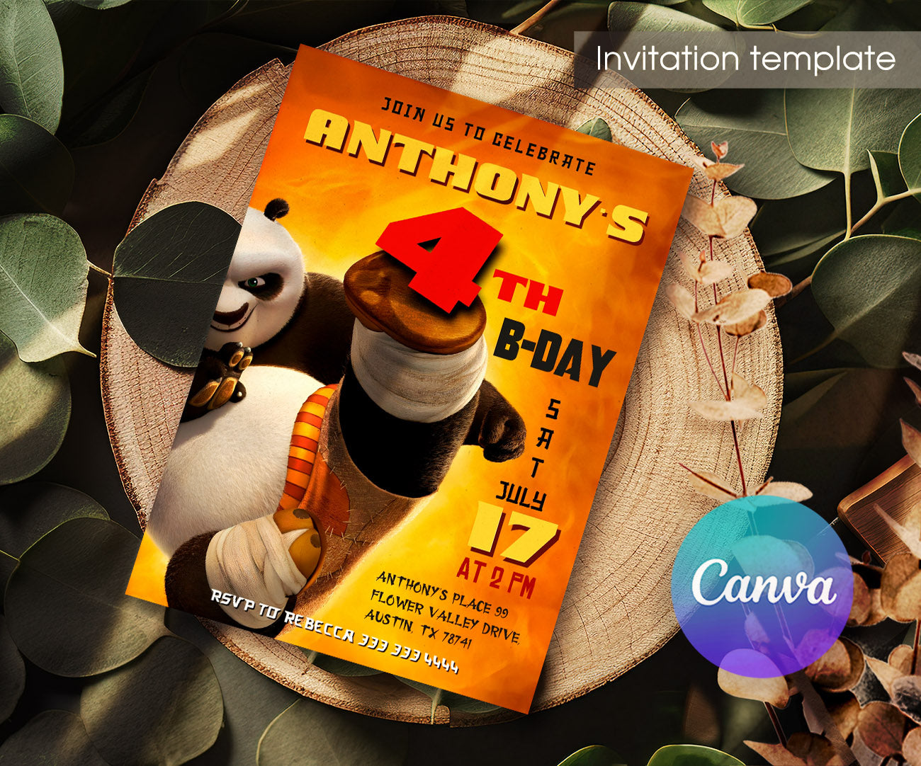 Kung Fu Panda Po customizable invitation template | Share or Print | LV012