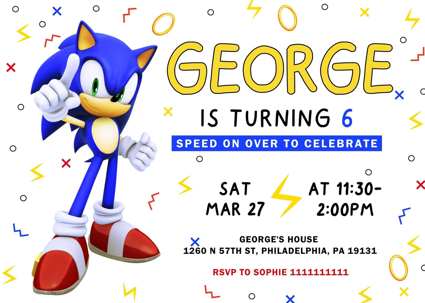 Sonic the Hedgehog customizable invitation template | Share or Print | RH576