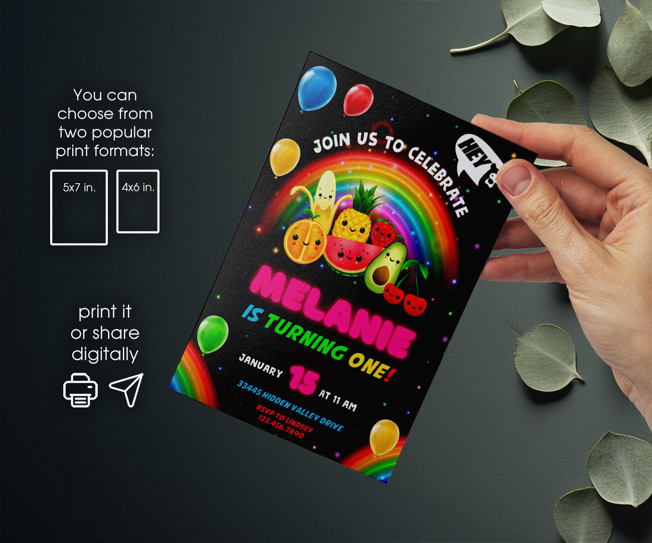 Hey Bear Sensory Dancing Fruits customizable invitation template | Share or Print | GX134