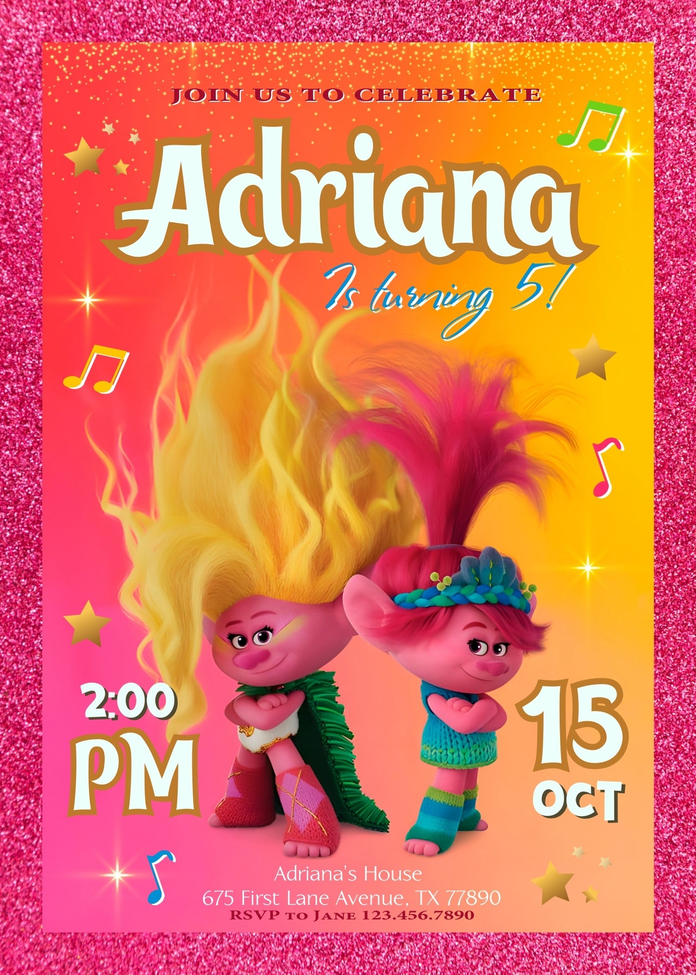 Trolls Poppy customizable invitation template | Share or Print | HE313