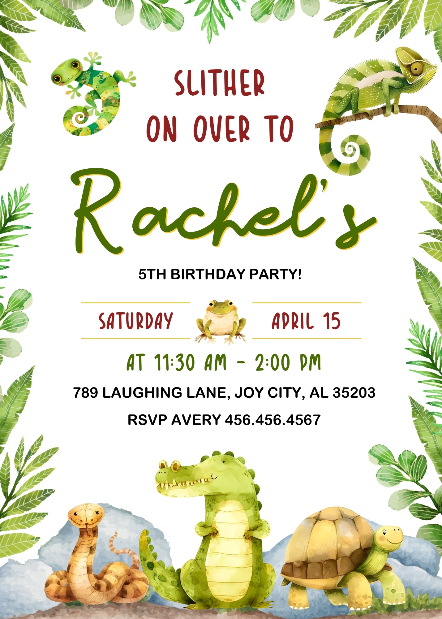 Reptile Lizard Snake customizable invitation template | Share or Print | HT133