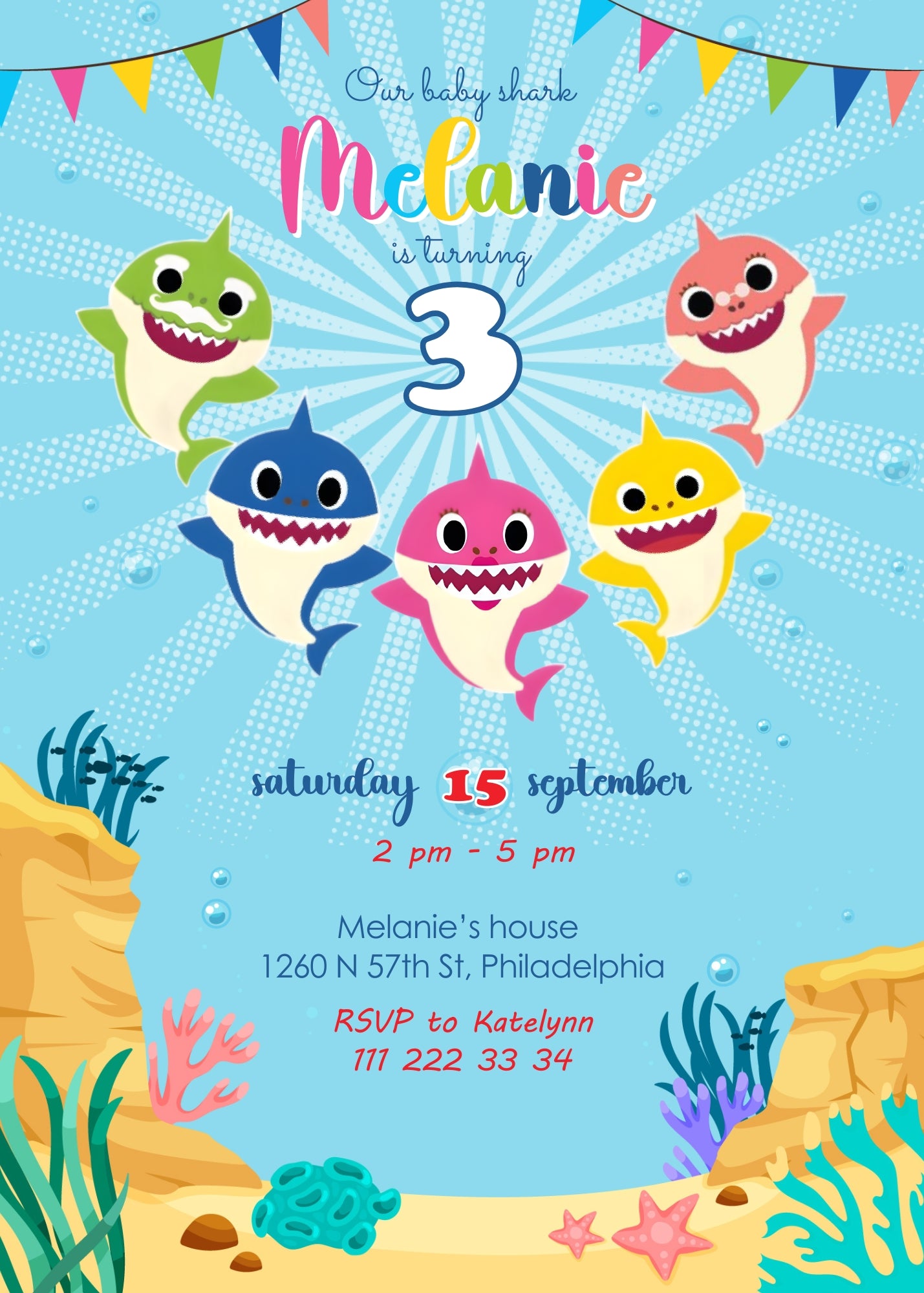 Baby Shark customizable invitation template | Share or Print | NA011