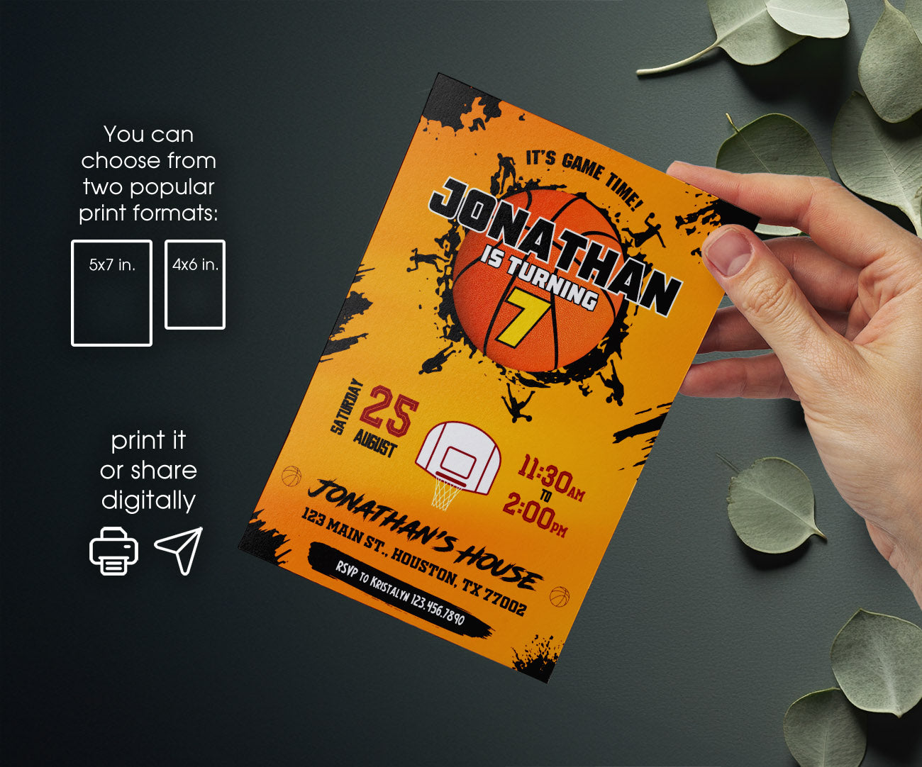 Basketball NBA Slam Dunk customizable invitation template | Share or Print | boy | XO625