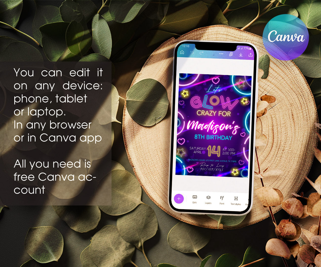 Lets Glow Crazy customizable invitation template | Share or Print | EQ098