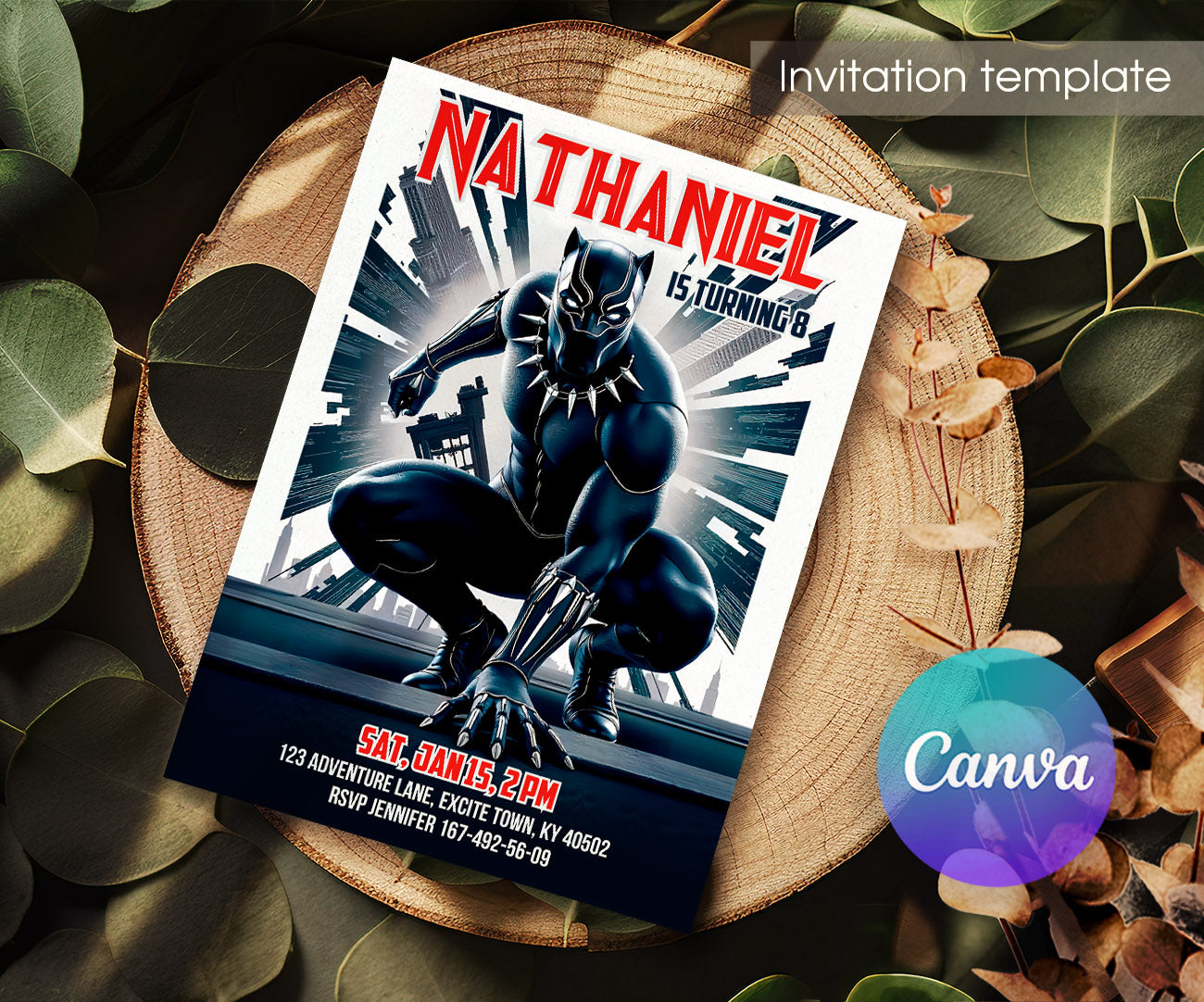Black Panther Superhero Marvel customizable invitation template | Share or Print | boy | NC731