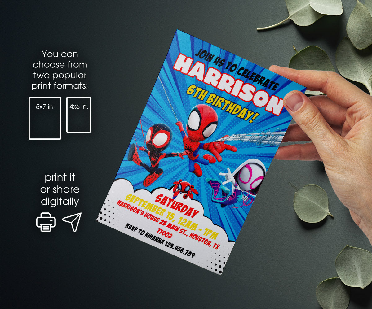 Spidey and His Amazing Friends customizable invitation template | Share or Print | boy | AY051