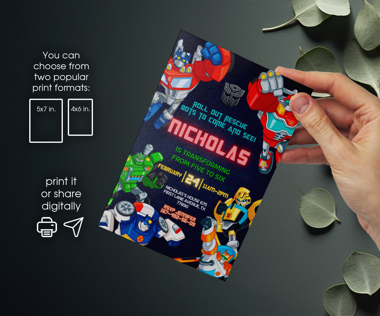 Transformers Rescue Bots customizable invitation template | Share or Print | boy | DG830