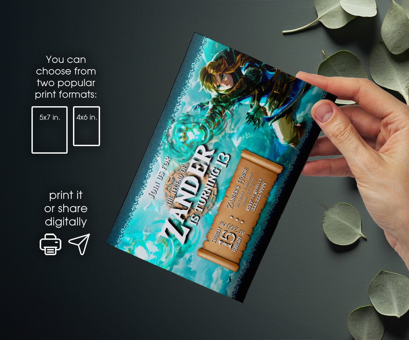 Legend of Zelda Gamer customizable invitation template | Share or Print | SU913