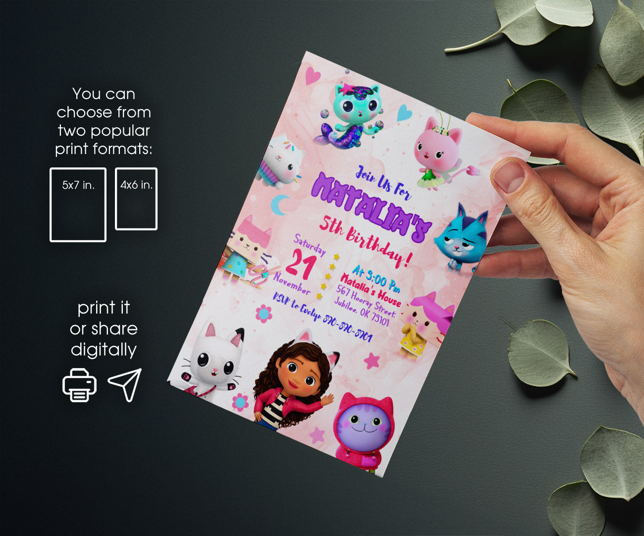 Gabby's Dollhouse Kitten customizable invitation template | Share or Print | girl | DT958