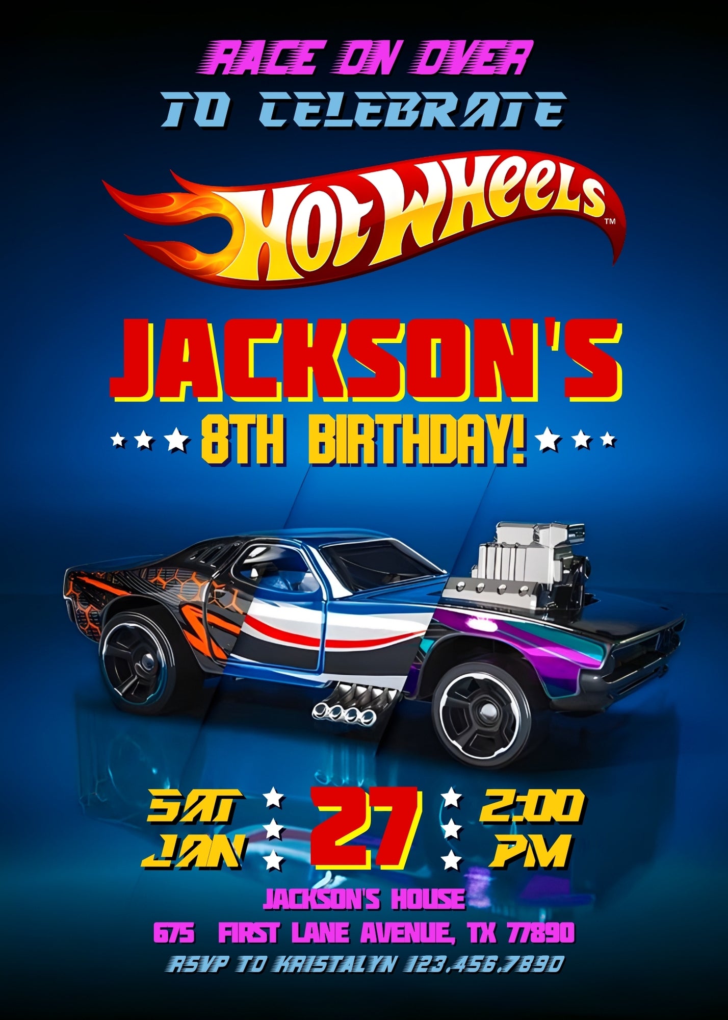 Hot Wheels Racing customizable invitation template | Share or Print | boy | EB976