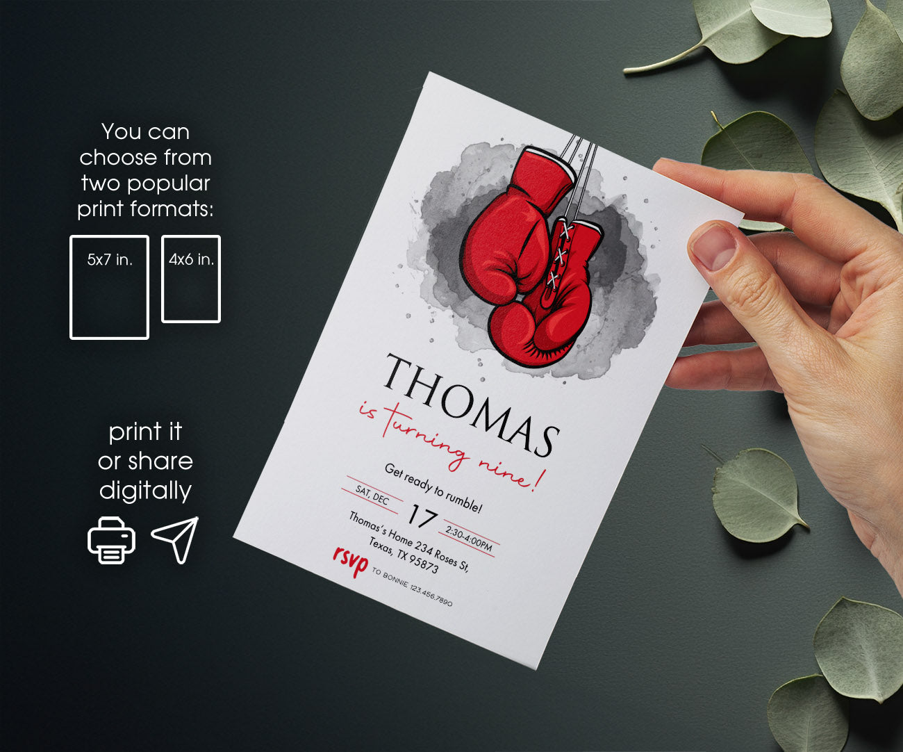 Boxing Fighter customizable invitation template | Share or Print | boy | PN121