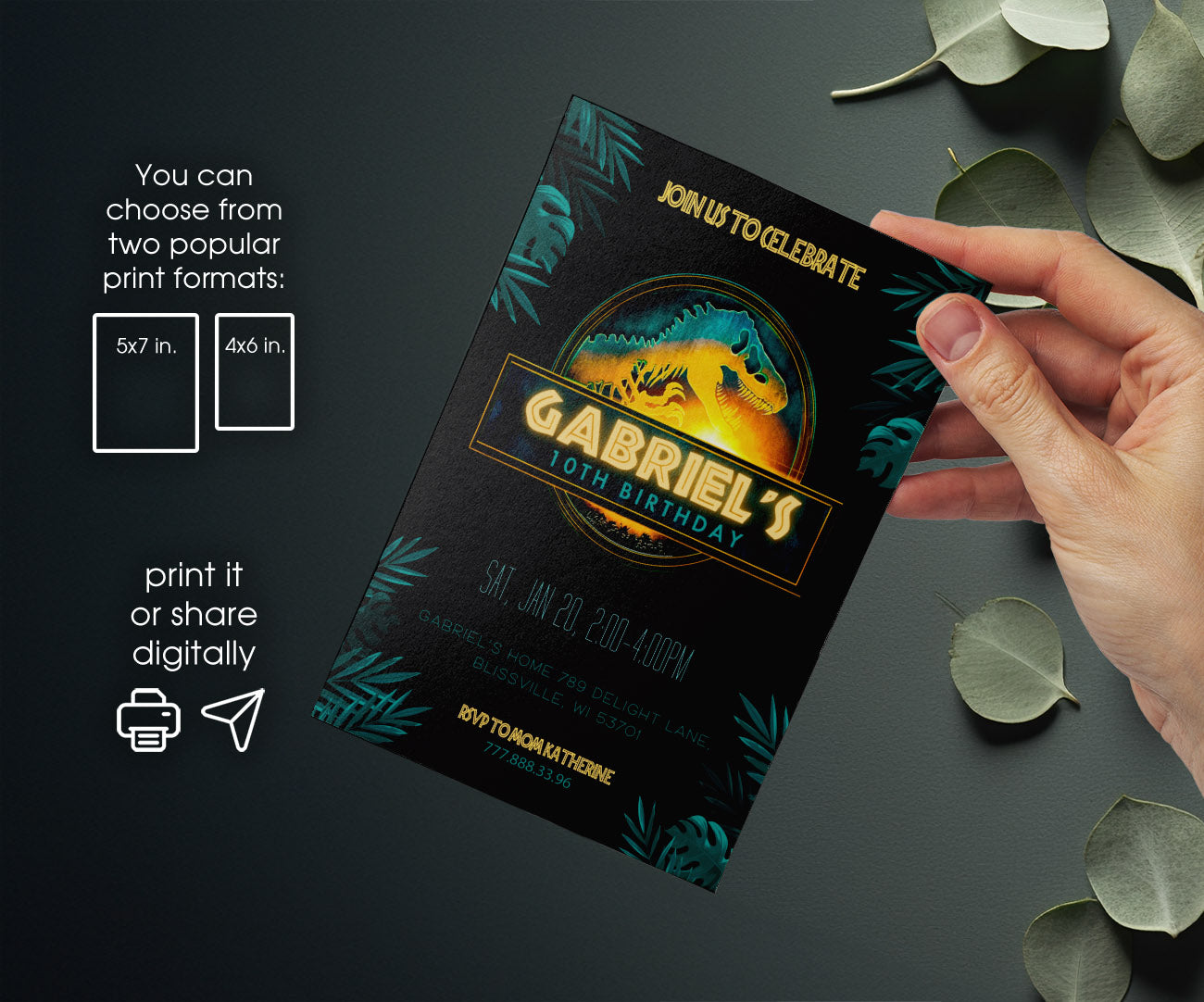 Jurassic World Rebirth Dinosaur customizable invitation template | Share or Print | VC369
