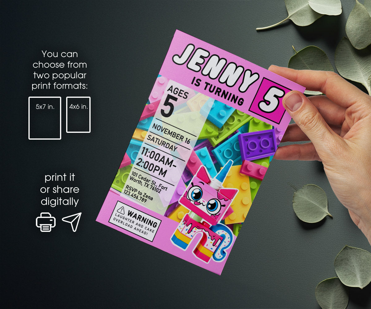 Lego UniKitty customizable invitation template | Share or Print | KI253