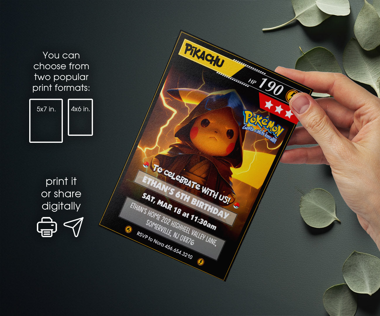 Pokemon Pikachu customizable invitation template | Share or Print | IL143
