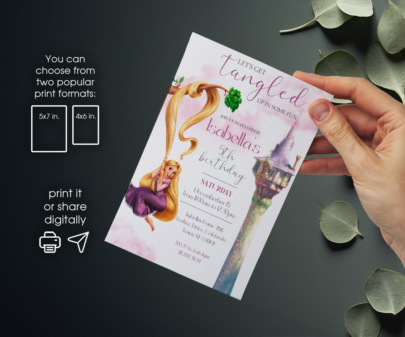 Rapunzel Princess Tangled customizable invitation template | Share or Print | girl | XN821