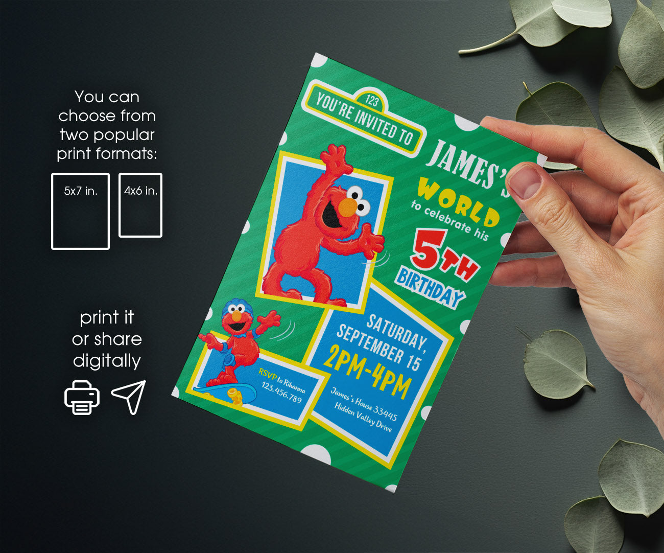 Sesame Street Elmo customizable invitation template | Share or Print | WS563