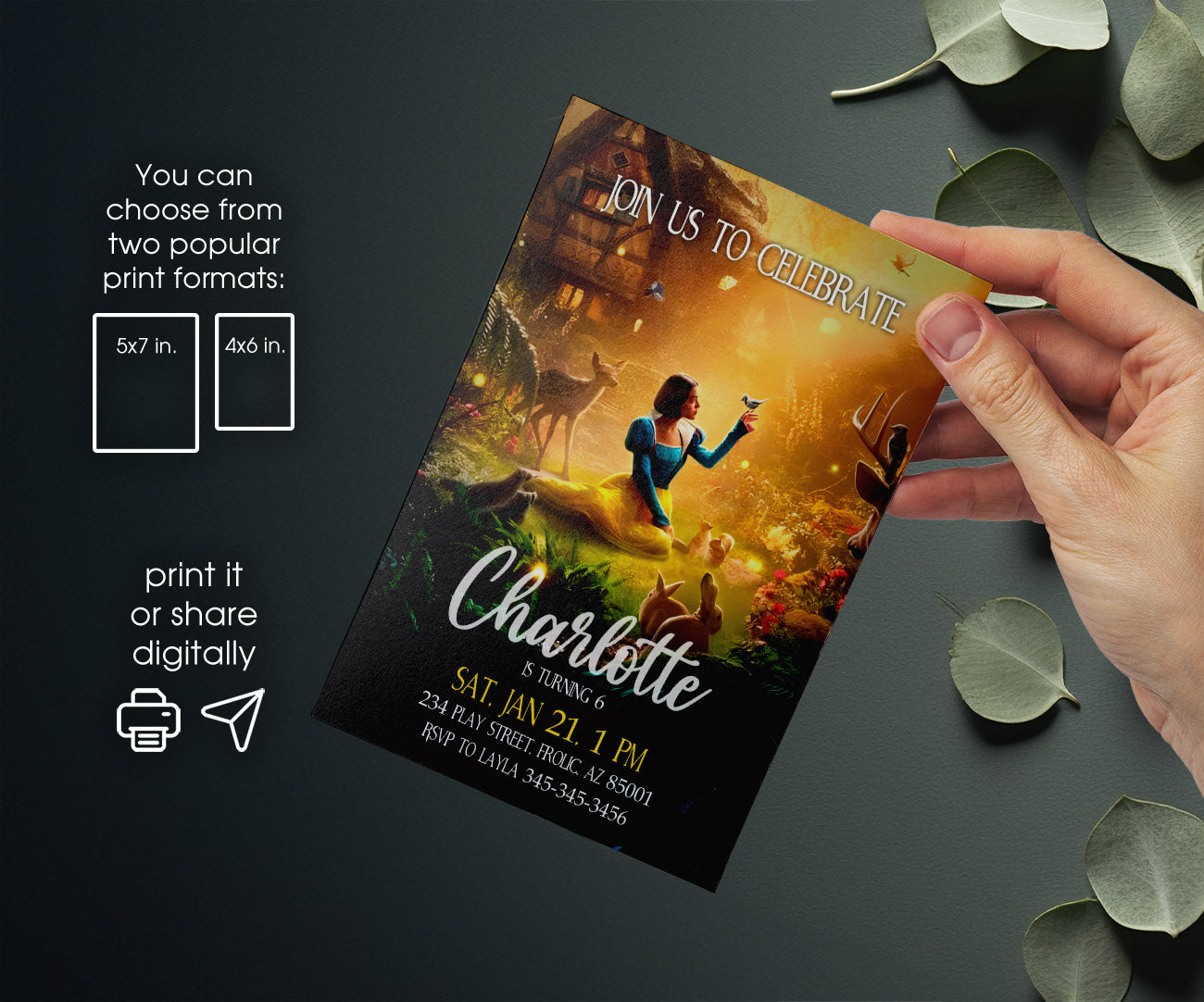 Snow White Musical Disney Princess customizable invitation template | Share or Print | GQ385