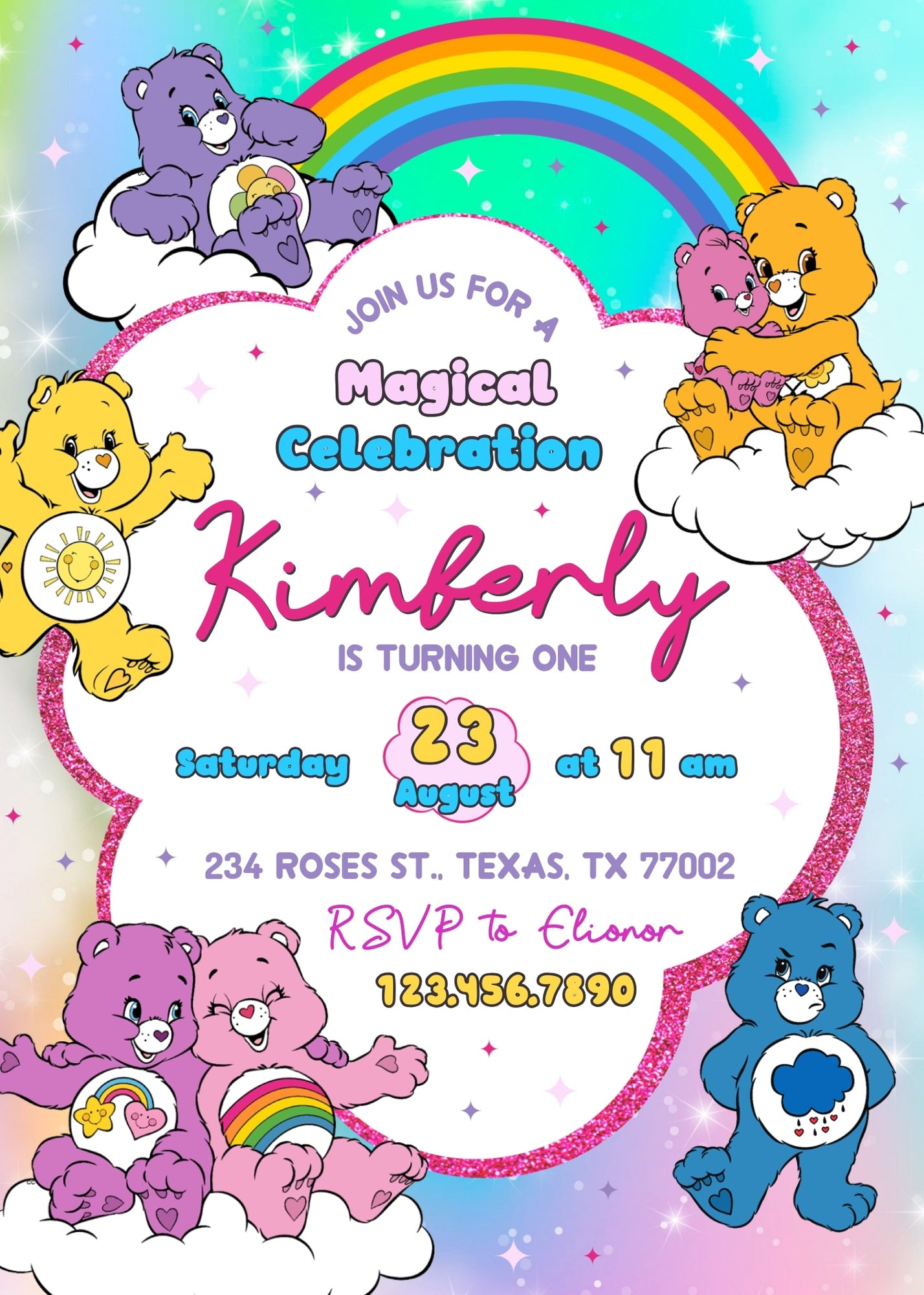 Care Bears customizable invitation template | Share or Print | XA228