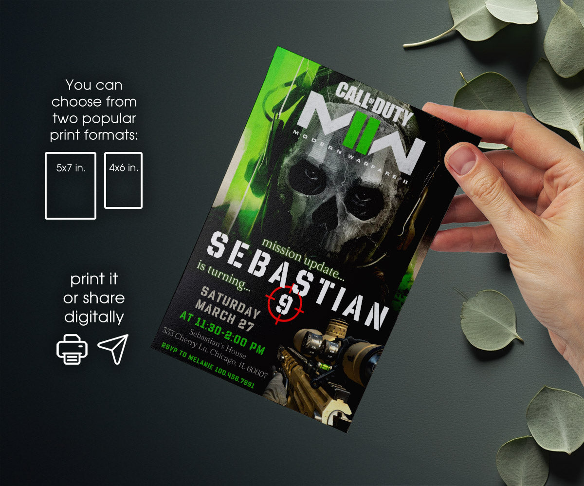Call of Duty Gamer customizable invitation template | Share or Print | boy | DB437