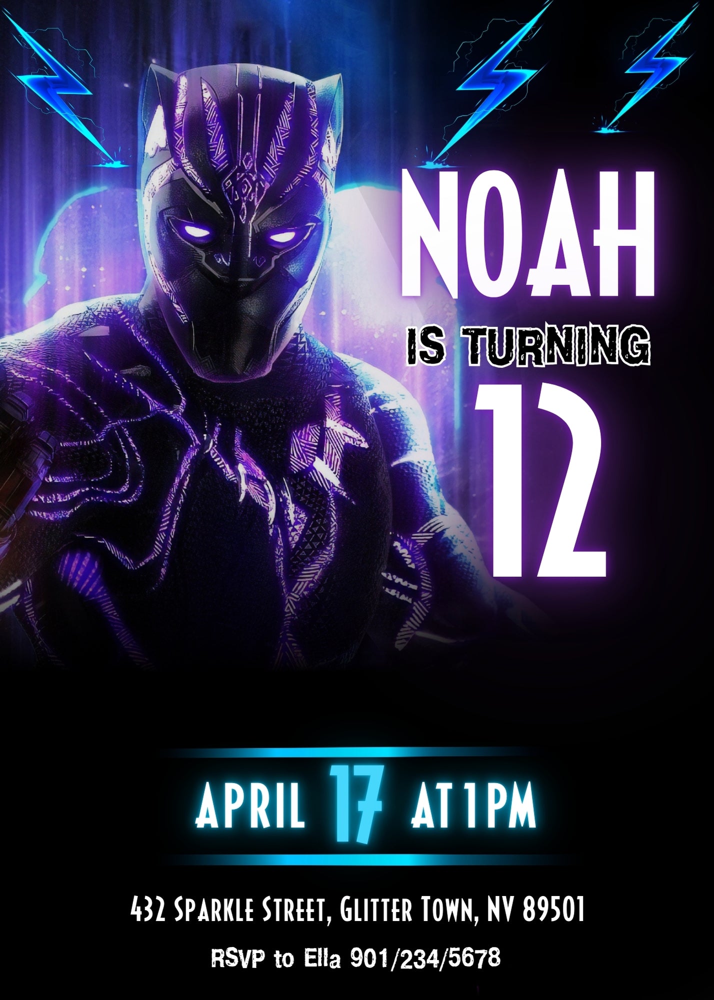Black Panther Superhero Marvel customizable invitation template | Share or Print | boy | WJ929