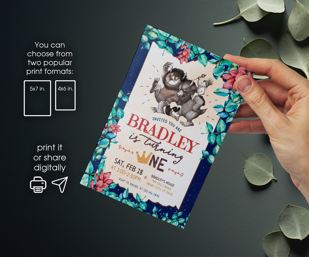 Where The Wild Things Are Maurice Sendak customizable invitation template | Share or Print | UU577