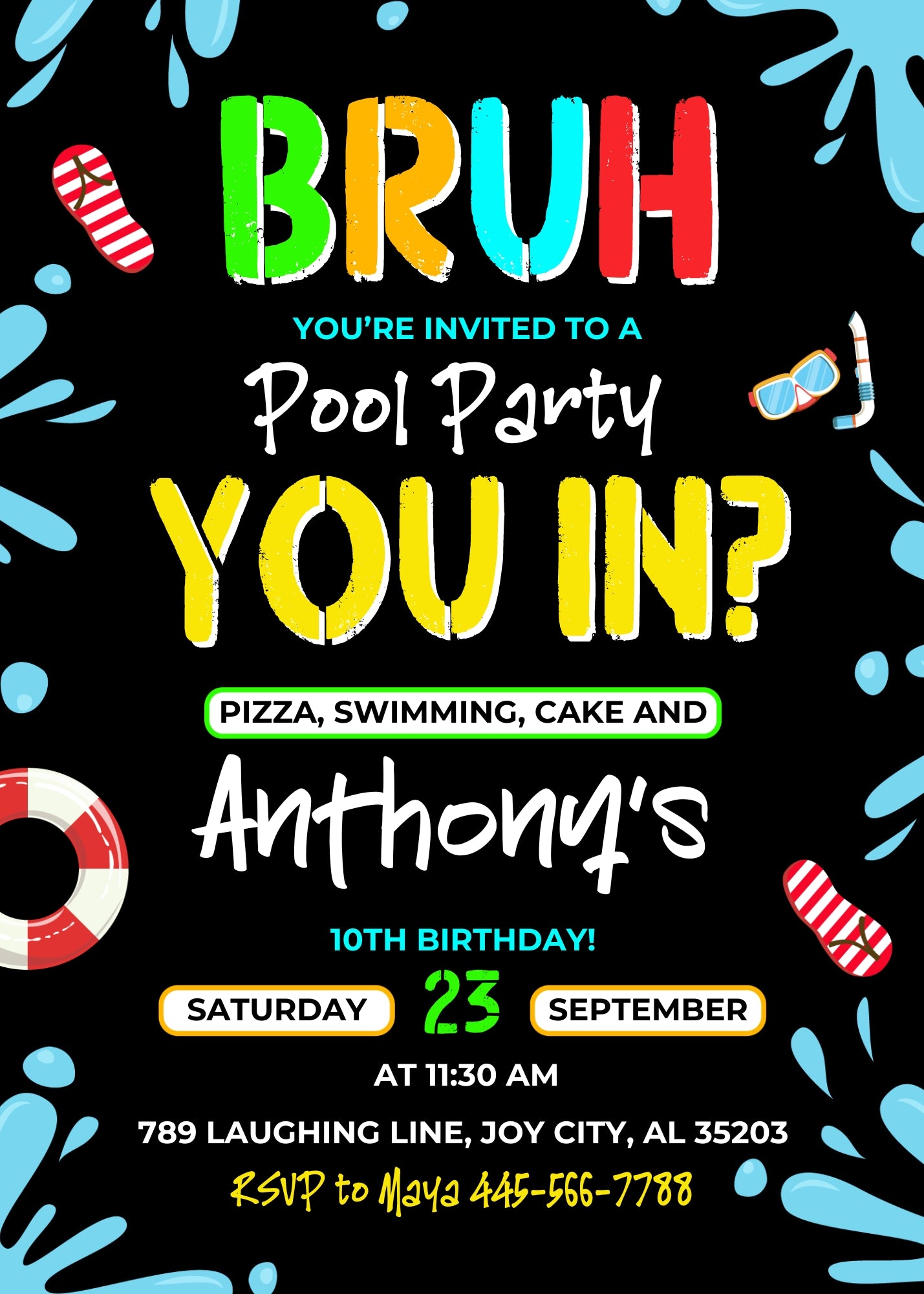 Bruh Pool customizable invitation template | Share or Print | boy | MS937