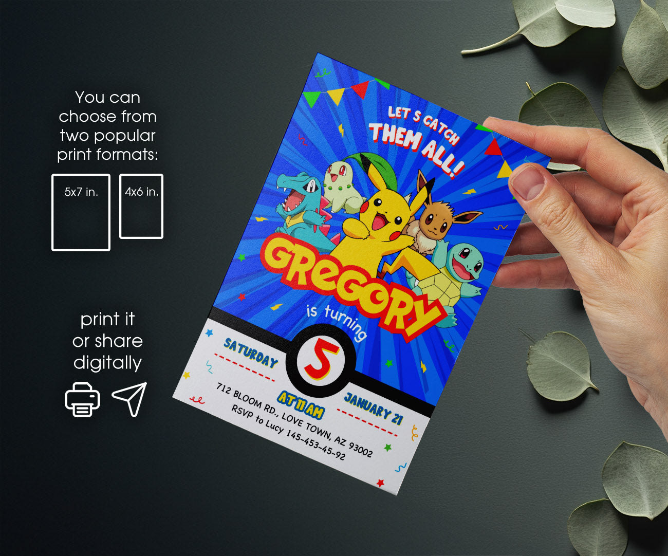 Pokemon Pikachu customizable invitation template | Share or Print | RO860