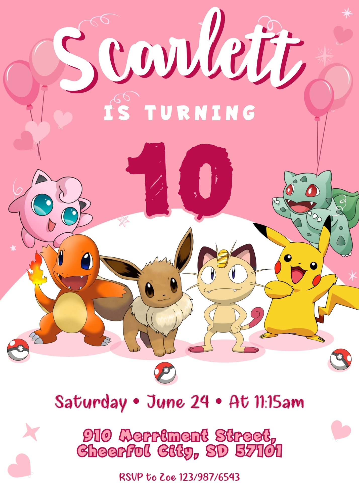 Pokemon Pikachu customizable invitation template | Share or Print | CM605