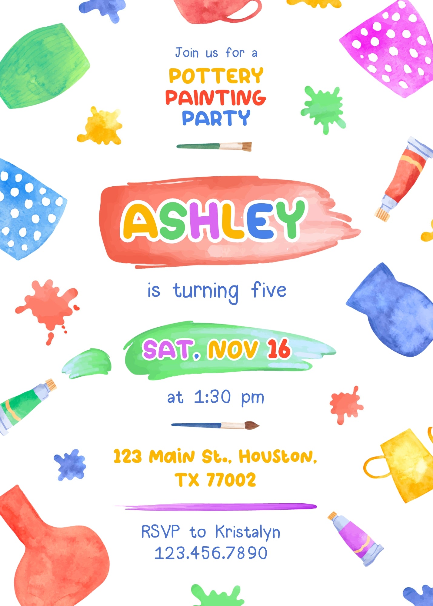 Art Pottery customizable invitation template | Share or Print | girl | JE915