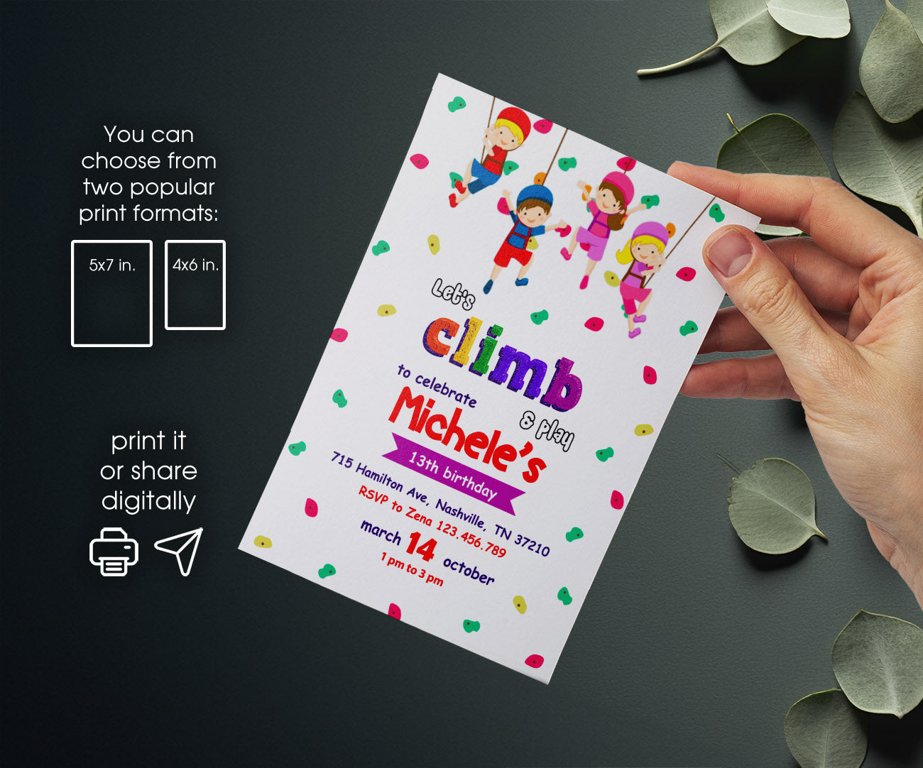Rock Climbing customizable invitation template | Share or Print | DY464