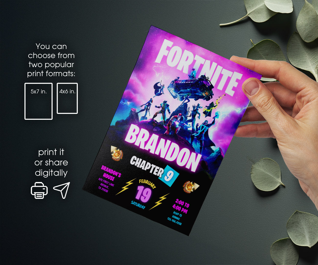 Fortnite Gamer customizable invitation template | Share or Print | boy | MP828